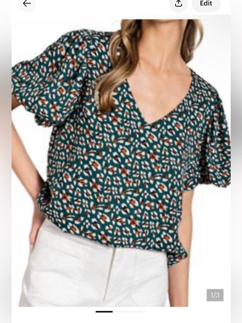 EE: SOME Emerald Green Leopard Print Blouse Romantic Boho Top